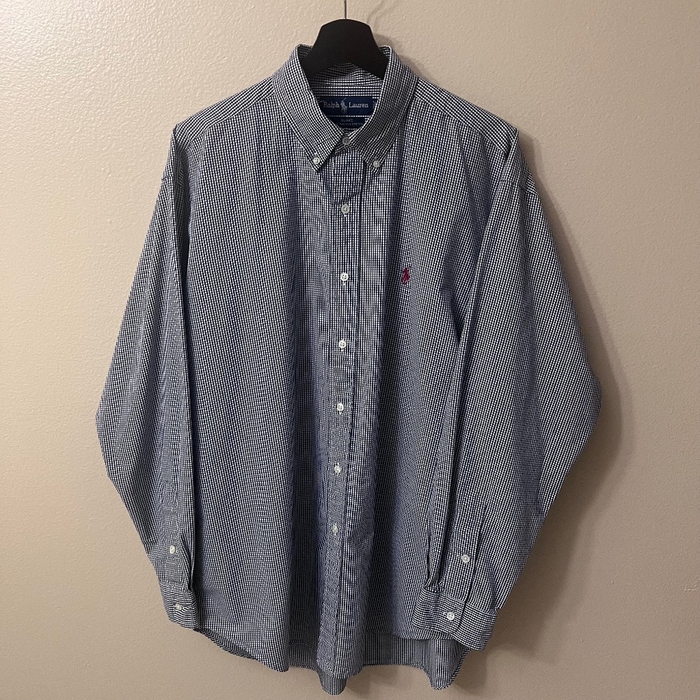 Ralph Lauren Men's Gingham Black /White Shirt Blake 100% Two-Ply Cotton Size L